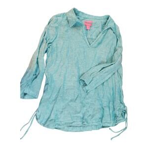 Isaac Mizrahi 100% Linen womens shirt sz Large 3/4 sleeve tunic tie side